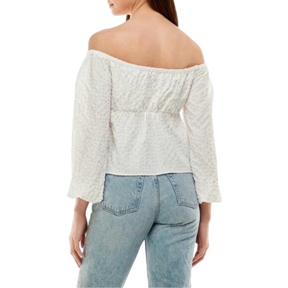 WAYF Ivory Off Shoulder Smocked Blouse XS NWT | Lined Keyhole Peasant Top - Picture 2 of 8